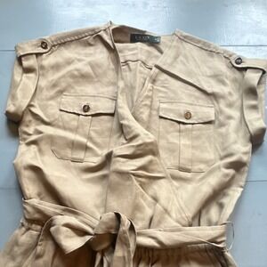 Lauren Ralph Lauren Beige Linen Short Sleeve Belted Jumpsuit Size 10